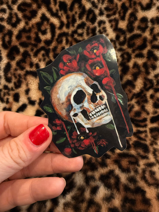 Peony skull sticker